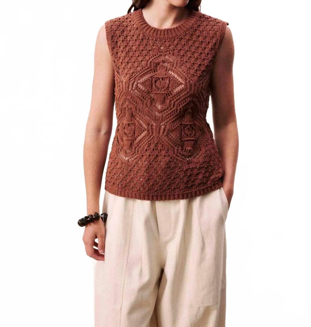 NEW FRNCH nila openwork mesh tank top in marron glace